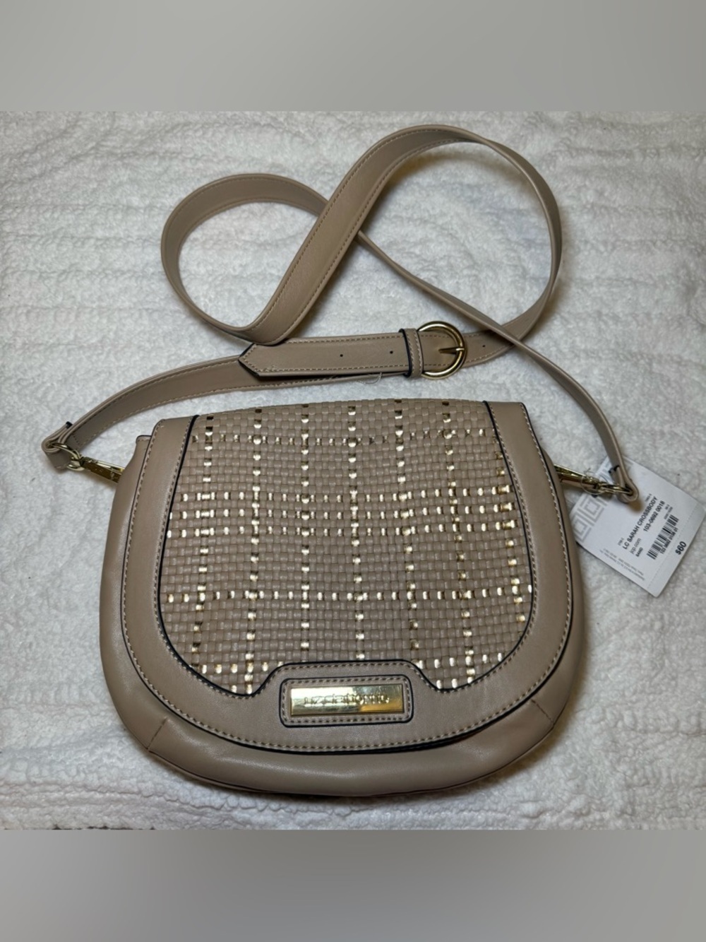 Liz Claiborne Taupe Woven Crossbody with Gold Hardware